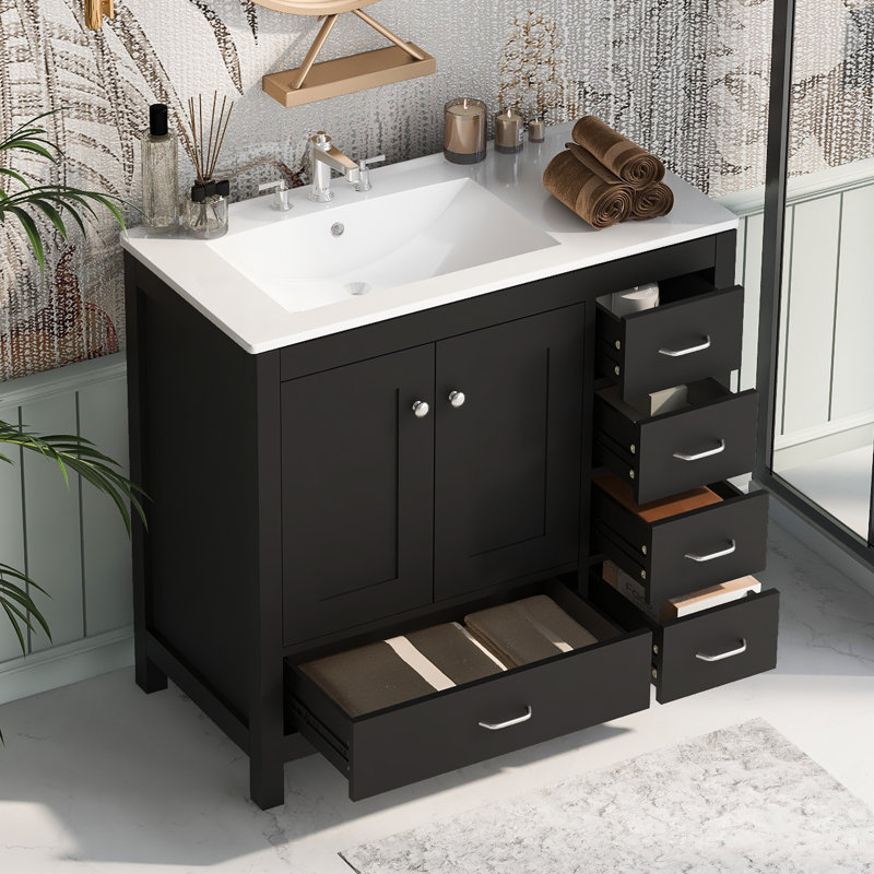 Sanyia 36'' Single Bathroom Vanity with Ceramic Top, Black