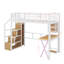 Lit mezzanine en métal avec poste de travail intégré, garde-robe, escalier de rangement et DEL-114466843