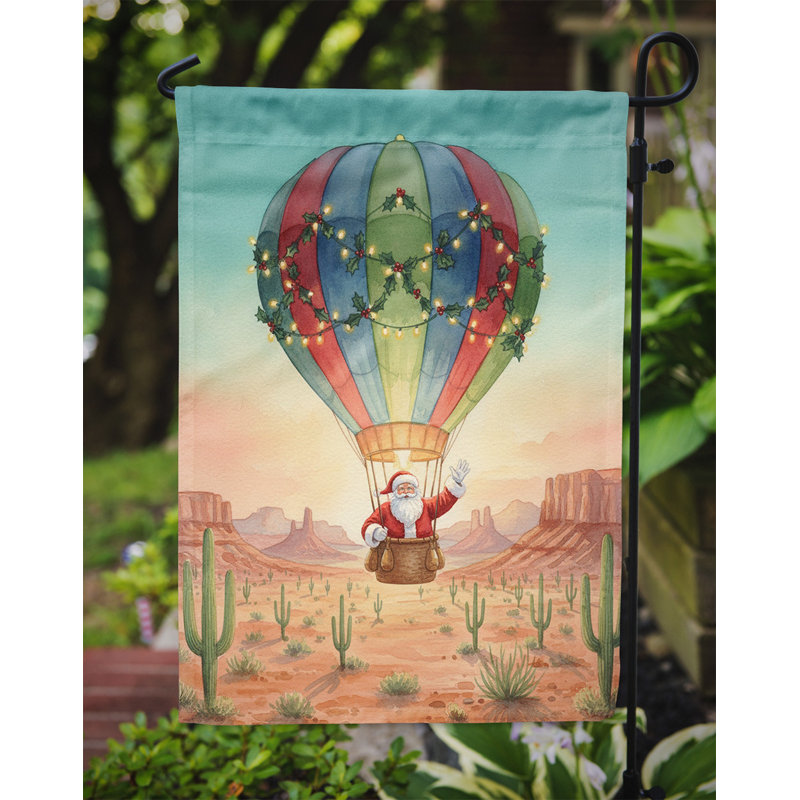 Drapeau de père Noël avec montgolfière, Taille du jardin, Santa with a Hot-Air Balloon