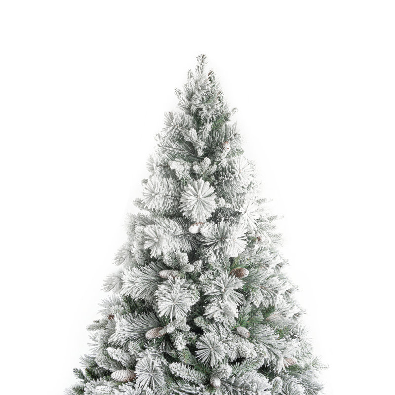 6.5ft Snow-Flocked Prelit Pine Christmas Tree with Pine Cones and Metal Stand
