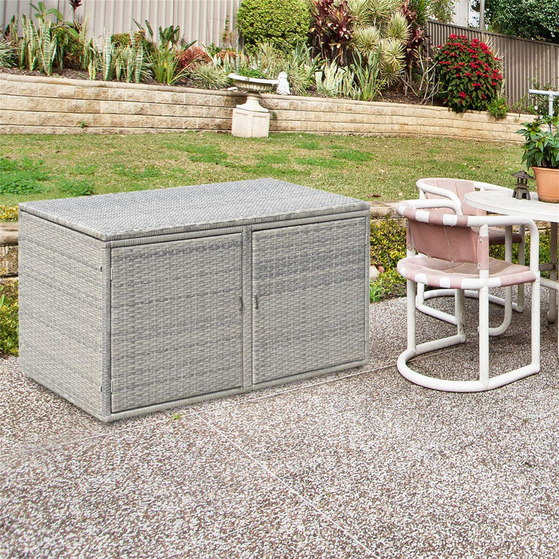 2-Tier Garden Storage Box, 2-Way Opening Rattan Deck Box Chest With Flip-Top Lid, Outdoor Weatherproof Storage Organiser With Metal Frame For Toy Cushion Poolside Patio Balcony