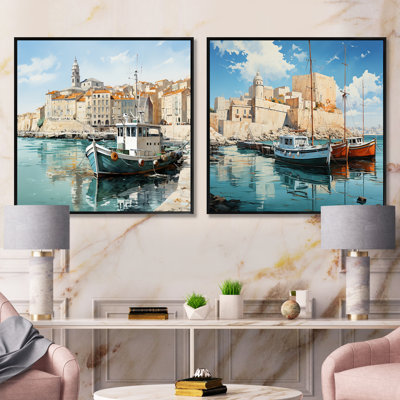 Vieux port dans le sud de l'Italie - ensemble de 2 bateaux carrés