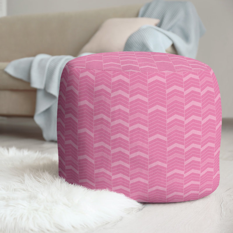Upholstered Pouf, Dark Pink
