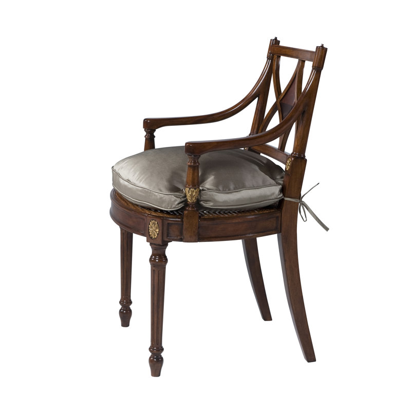 Sheraton's Solid Wood Arm Chair, Brown, Barley Houndstooth