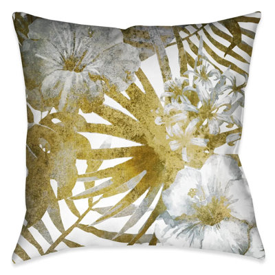 Gilded Tropical Bloom Throw Pillow