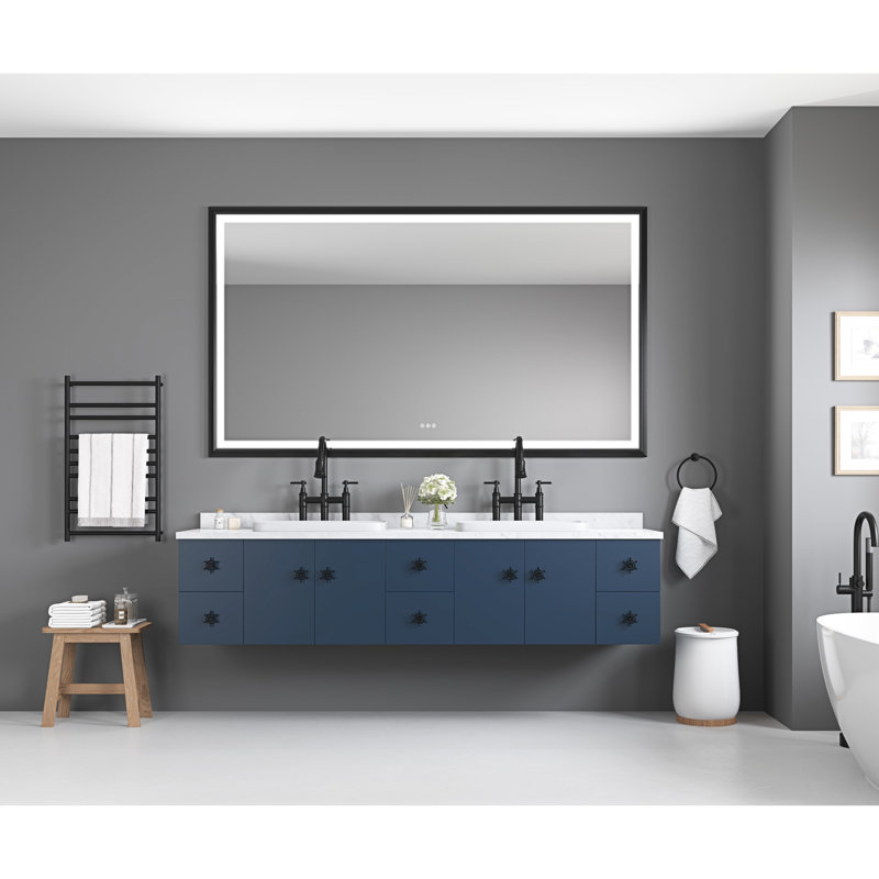 Miroir rectangulaire de salle de bain brouillard encadré noir, Noir