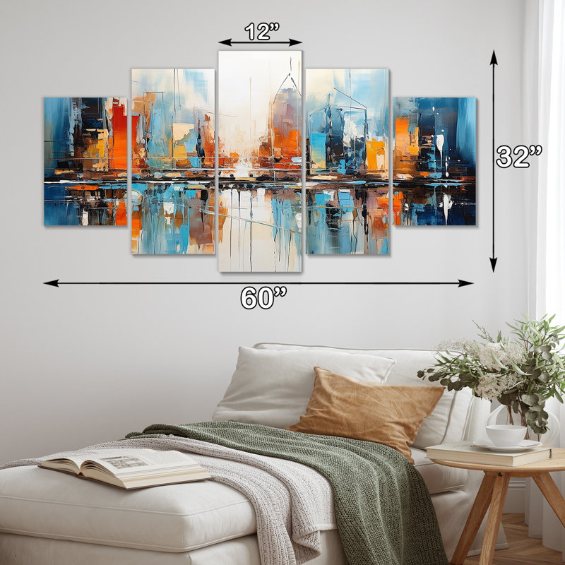«Warm Sunset Over Manhattan - City Architecture», ensemble de 5 décorations murales, H 32 po x l 60 po