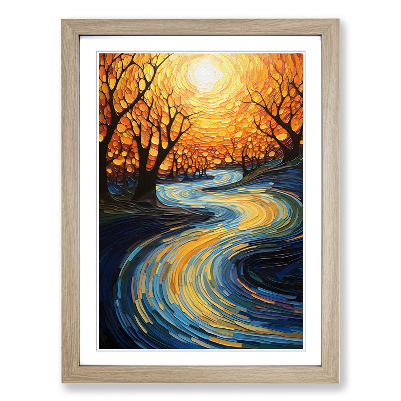River Abstract - Framed Print, Oak, 64cm H x 46cm W x 2cm D