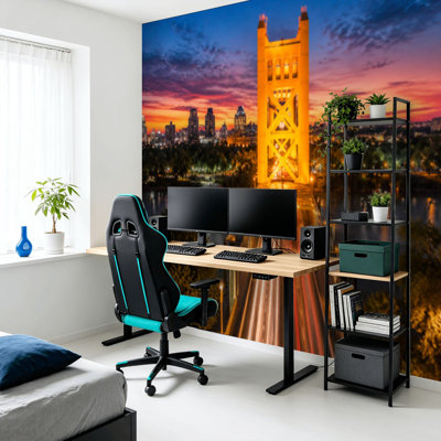 Peel and Stick Wallpaper Wall Mural sacramento tower bridge sunset old town Wall Art Self Adhesive and Removable