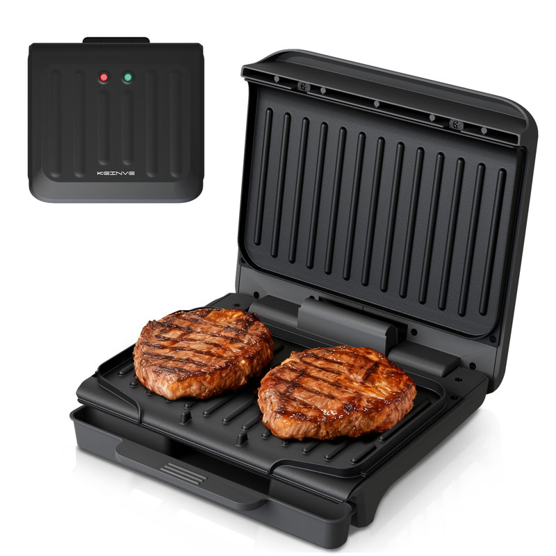 Barbecue électrique à 2 portions et presse à panini, revêtement antiadhésif robuste, bac de récupération de graisse, noir