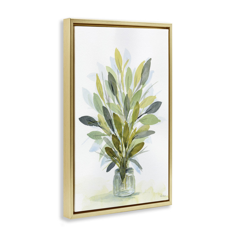Toile flottante encadrée «Layered Leaves in Jar» par Patti Bishop, Cadre flottant métallique doré, H 25 po x l 17 po