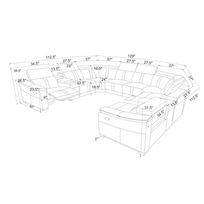 Mietoon Leather Match Large Seating Power Recliner Sectional