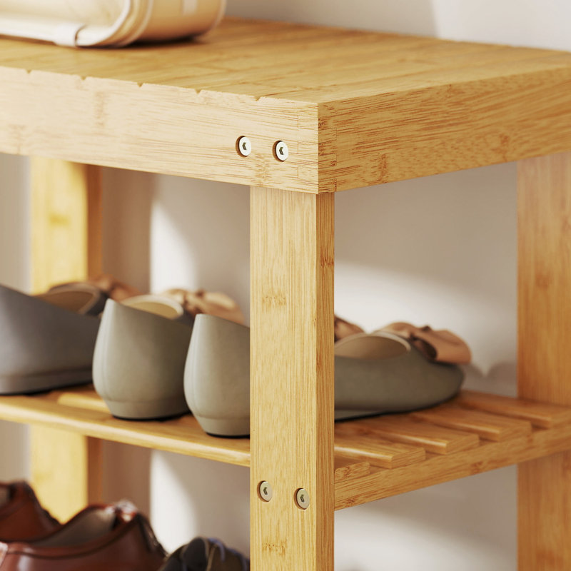 Shoe Storage Bench, Natural Wood Finish, 45cm H x 50cm W x 28cm D