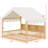 Wooden Floor Bed,House-Shaped Daybed With Fense,3 Storage Bookshelves,Curtain And LED Light-125516534