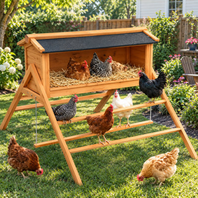 Perchoir à poulailler pour poulailler avec conception 3 en 1, boîtes de nidification de poulets, barres de perchoir et balançoire, toit imperméable, poulailler facile à assembler et à nettoyer