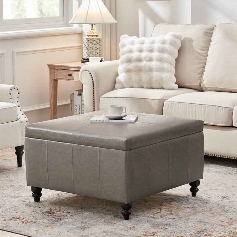 Aimee-Lee Faux Leather Ottoman, Taupe