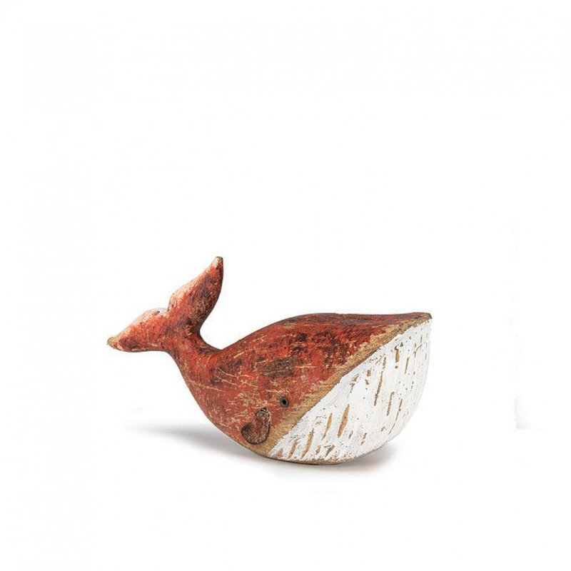 Figurine sculptée de baleine, H 3 po x l 2,50 po x P 6 po, Rouge / Blanc