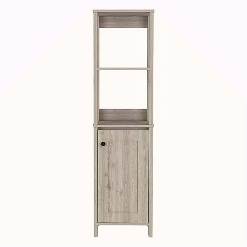 Armoire en lin à porte simple H 59 po, deux tablettes intérieures, deux tablettes ouvertes, Gris