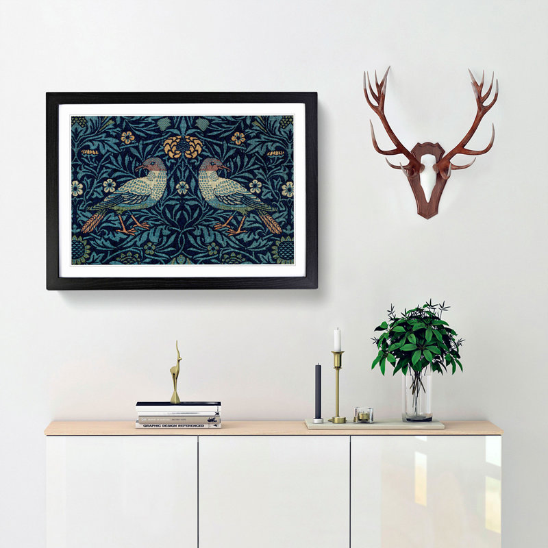 Flowers and Birds Pattern by William Morris - Picture Frame Graphic Art Print, 27cm H x 36cm W x 2cm D, Black Framed