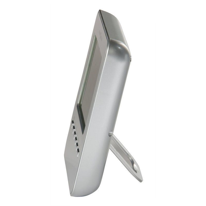 Modern & Contemporary Digital Metal Quartz Movement / Crystal Alarm Tabletop Clock in Satin Silver