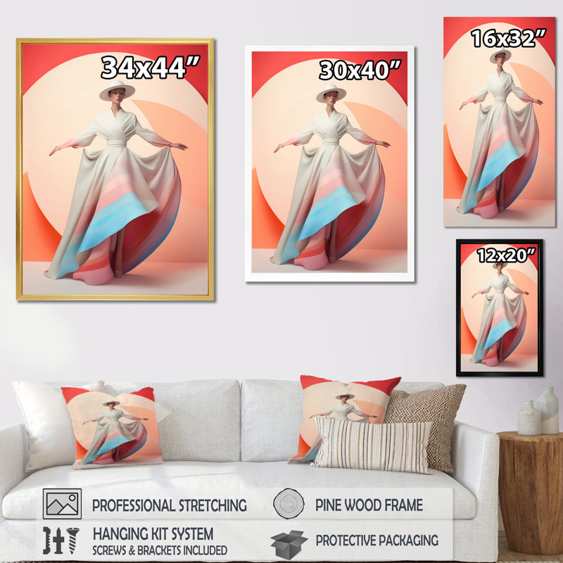 «Pastel Spirals Woman Dress V», reproduction d'art sur toile, H 44 po x l 34 po x P 1,5 po, Toile avec cadre flottant or