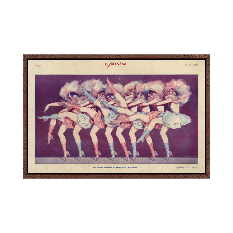 1920s Le Sourire Magazine Plate - Print on Canvas, 45.72cm H x 66.04cm W x 3.81cm D, Classic Brown Wood Floater Framed