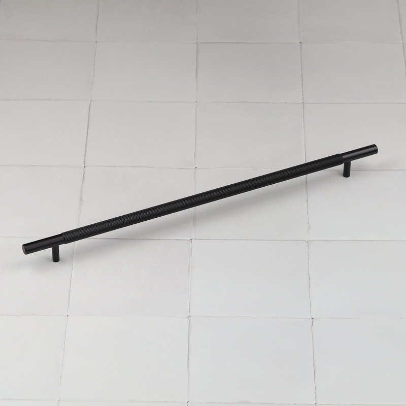 Knurled Bar Cabinet Handles & Coordinating Button Knob in Multiple Finish Variations, Matte Black, 320mm Handle