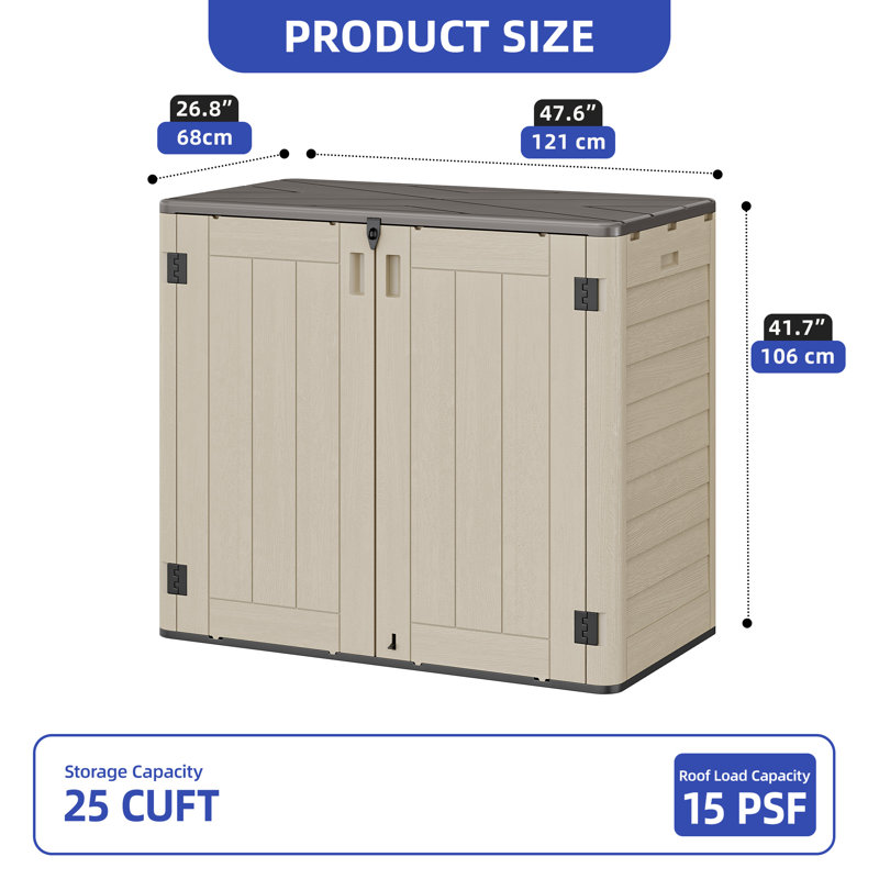 Remise de rangement horizontale en polyéthylène haute densité, Beige, H 41,70 po x l 47,60 po x P 26,80 po