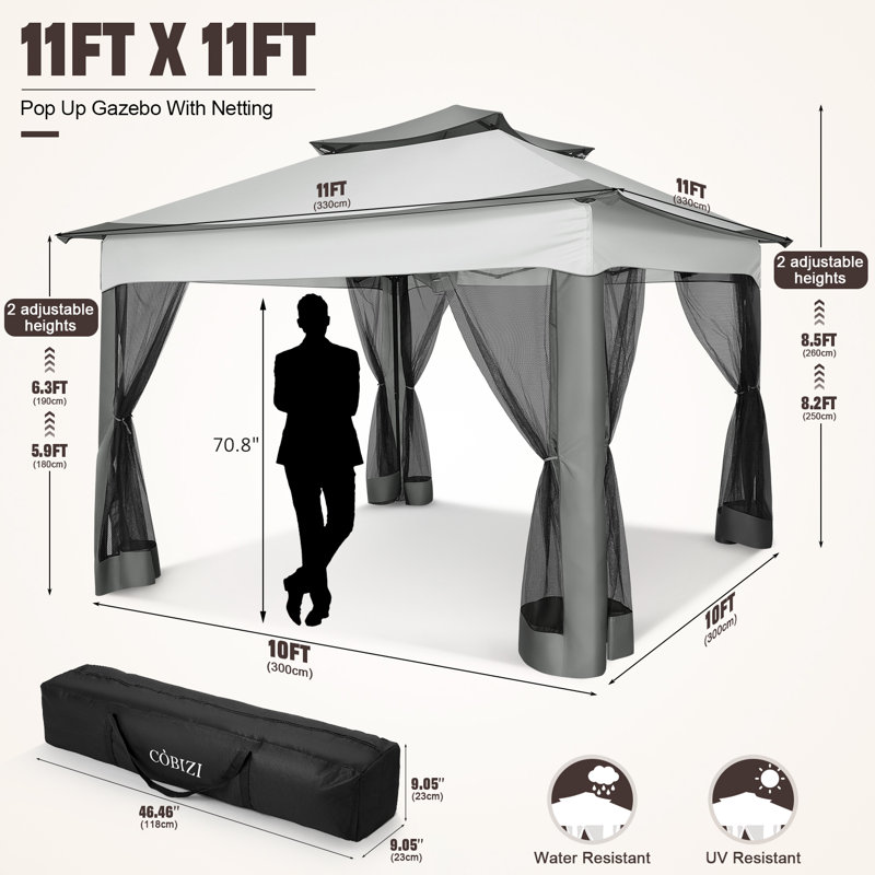 11x11 FT One-Push Canopy Tent, Carpas Para Patio, Outdoor Canopy , Gray