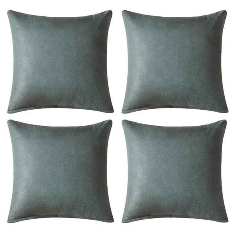 Ensemble de 4 coussins décoratifs en similicuir (insert inclus), Carré, H 16 po x l 16 po, Vert