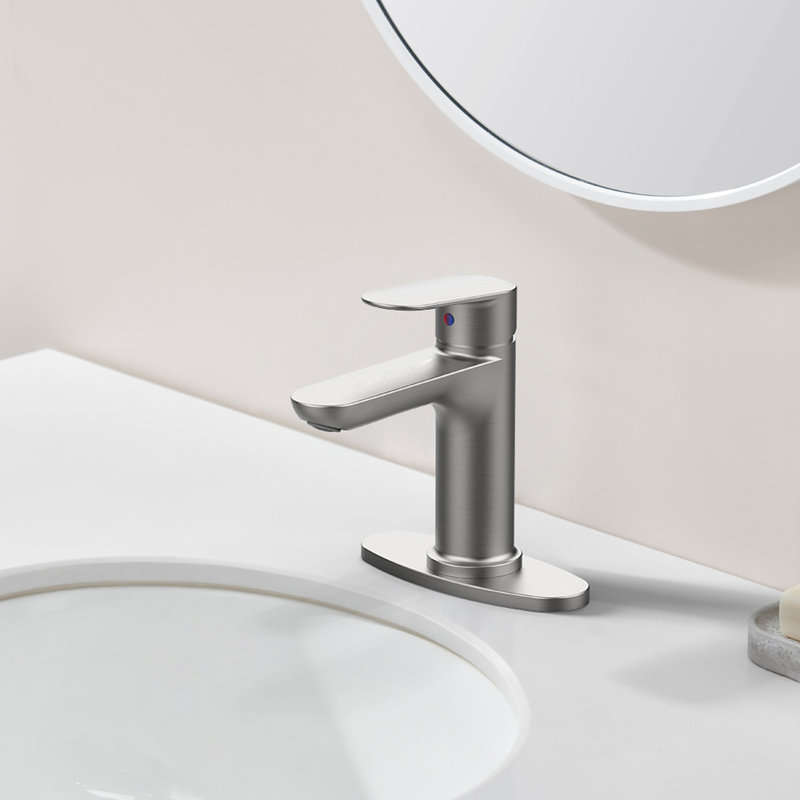 Bathroom Faucet In Brushed Nickel Finish - Single Handle Deck Mount, Scratch Coating, Water Saving Model, Quick Install Option