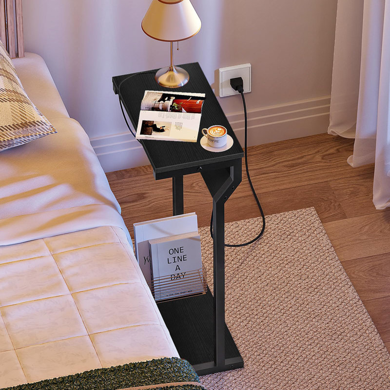 Table d'appoint étroite avec station de charge, Noir