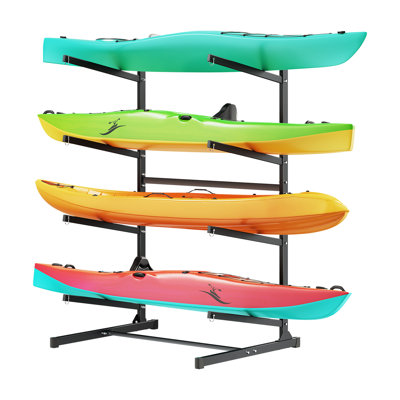 Kayak Storage Rack for 4 Kayaks, Holds 220 lbs, Heavy Duty Freestanding Stand for Indoor Outdoor Garage Shed Dock, Storage Rack Stand Holder for Canoe, Small Boat, SUP, Surfboard & Paddleboard