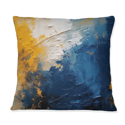 Bleu et jaune Expressions intuitives I - Coussin décoratif imprimé abstrait