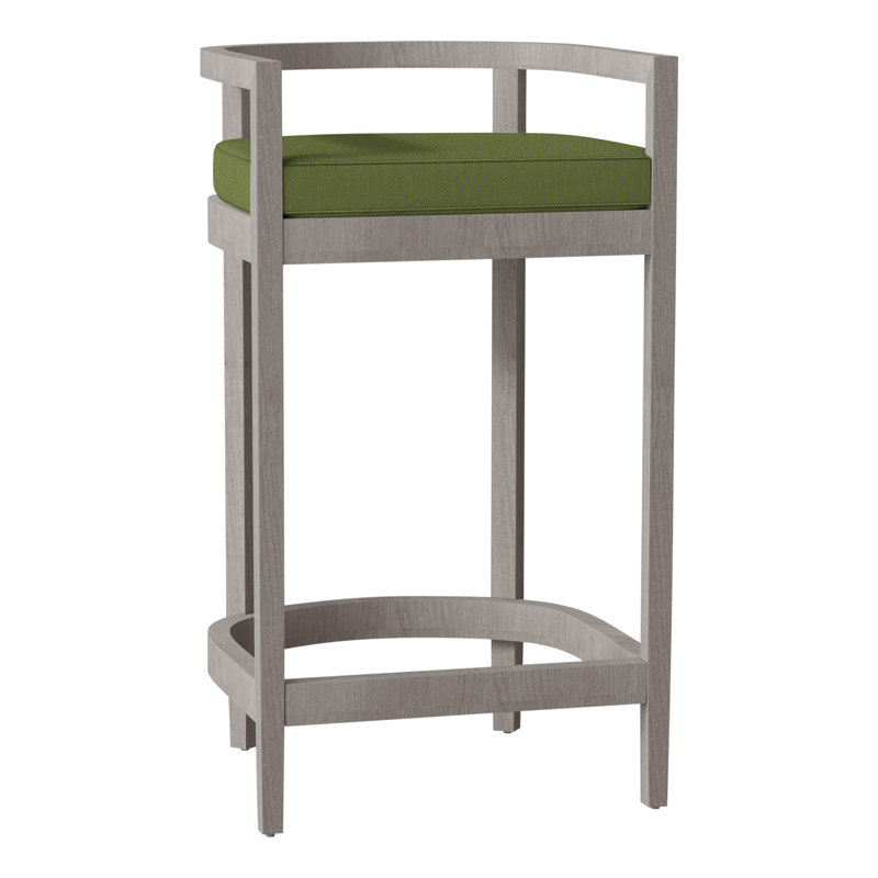 Santa Barbara Patio Bar Stool with Cushion, Welt, Oyster Teak, Verona Mist