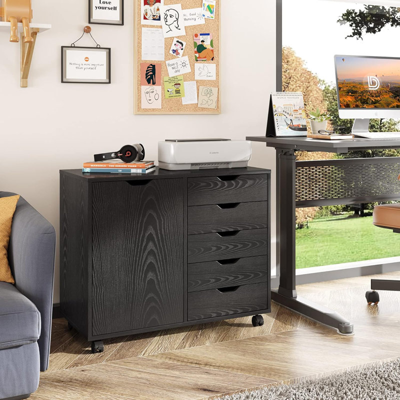 C-black 30.8“ Wide 5 Drawer Mobile File Cabinet, Black