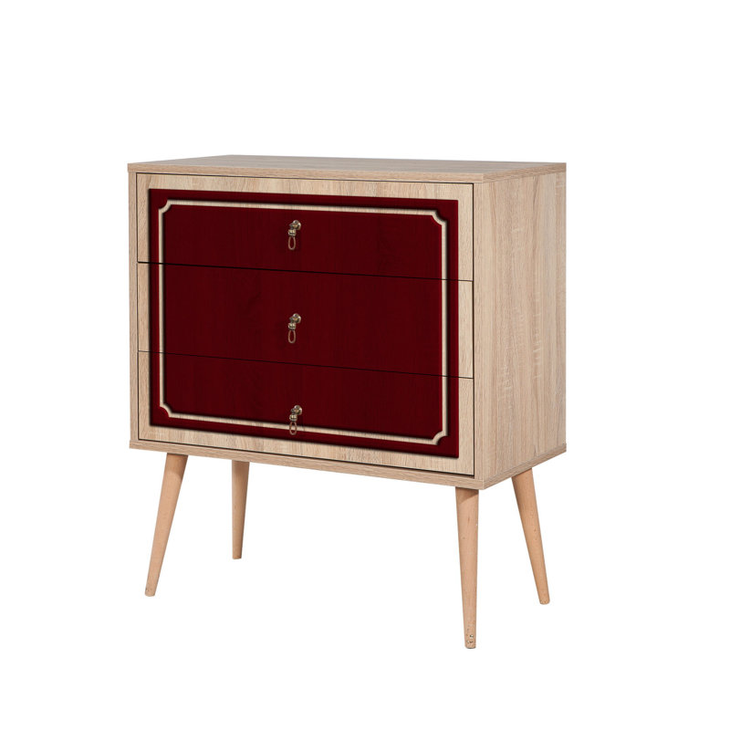 Bostick 80cm W 3 - Drawer Chest of Drawers, Red