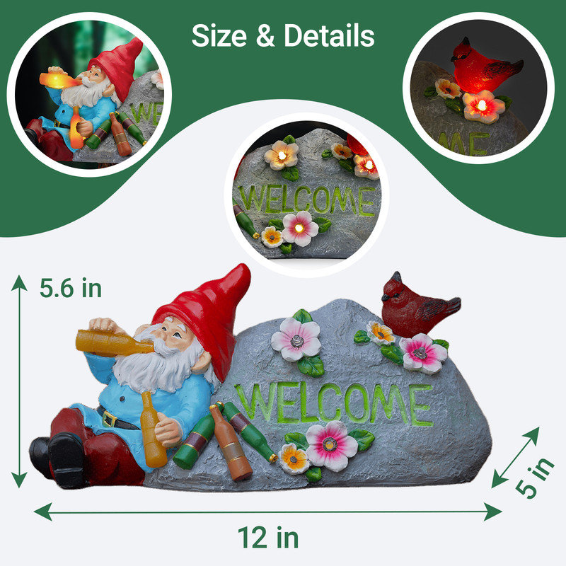 Statue de gnome de jardin 11,8 pouces avec bienvenue