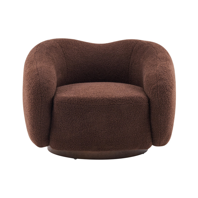 Rowan Mid-Century Modern Bouclé Swivel Club Chair with Bentwood Base, Dark Brown