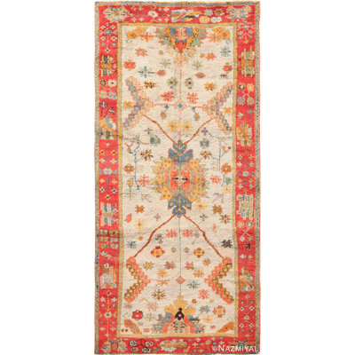 One-of-a-Kind Runner 5'5" X 11' 1900s Runner Wool Area Rug in Beige/Red/Yellow