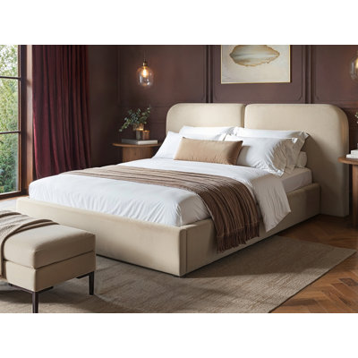 Lena Double Velvet Ottoman Bed Beige Velvet