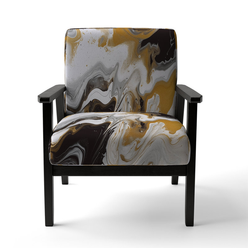 Fauteuil Berdahl, Polyester noir / or, Accoudoirs carrés noirs