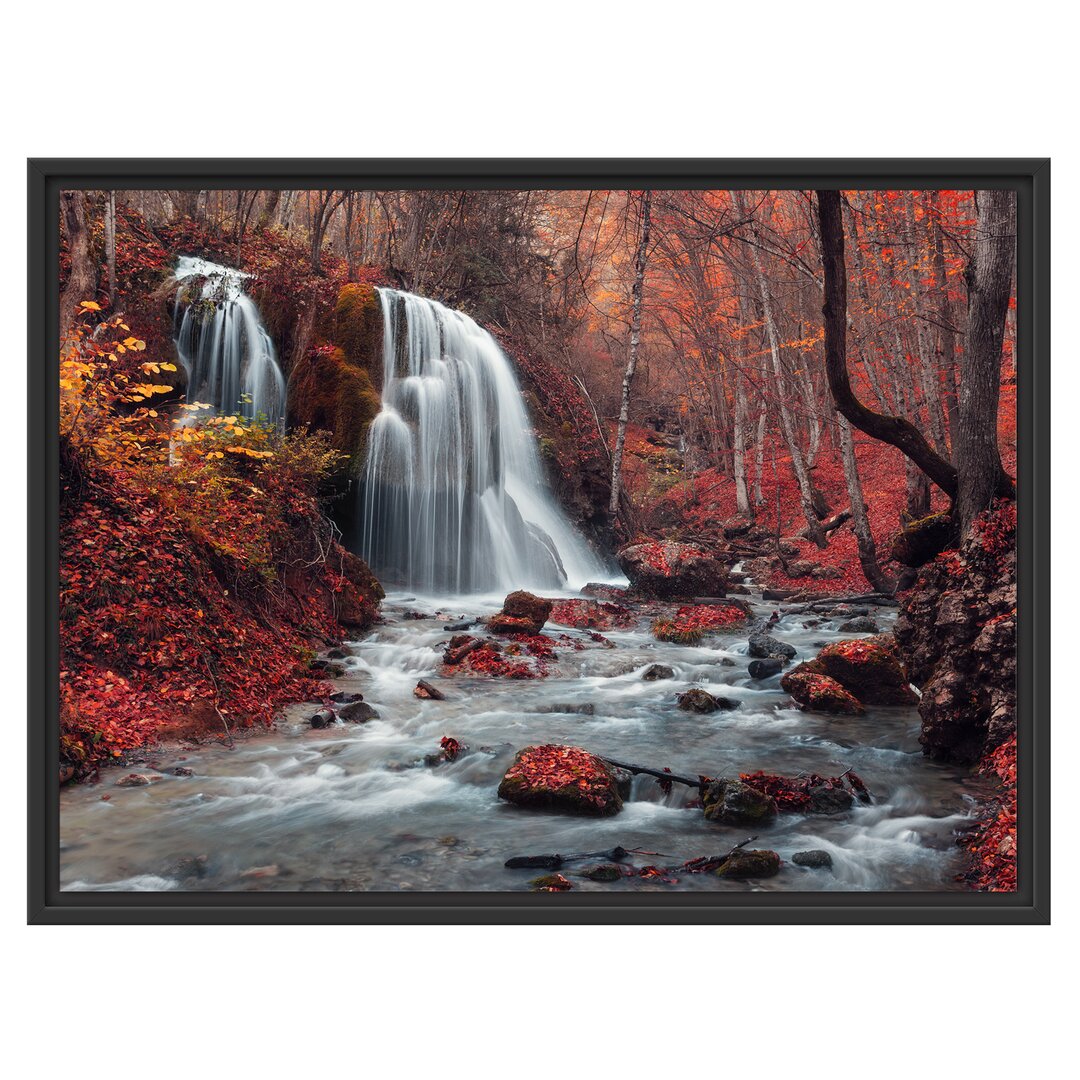 Gerahmtes Wandbild WasserfallWald