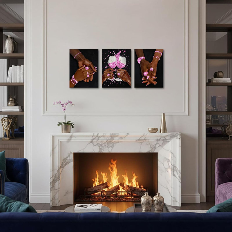 3 Piece Wrapped Canvas Print, Pink