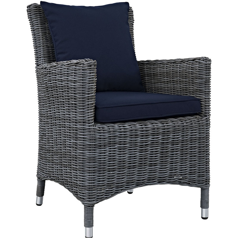 Fauteuil de salle à manger d'extérieur en rotin Modway Summon Wicker, Toile bleu marine Sunbrella®