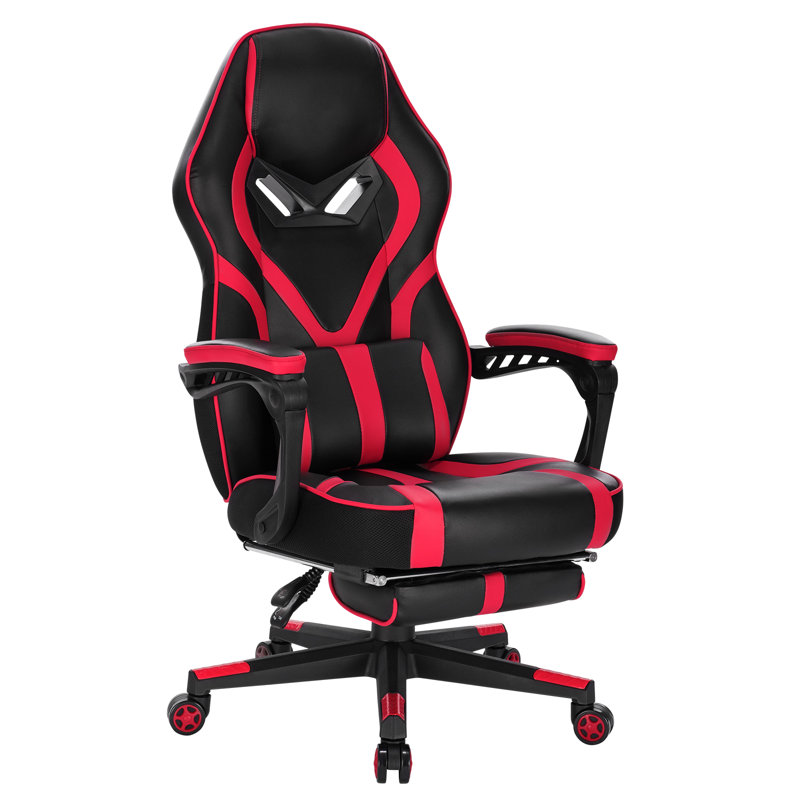 Inbox Zero Adjustable Reclining Ergonomic Swiveling PC & Racing Game Chair in Black, Red