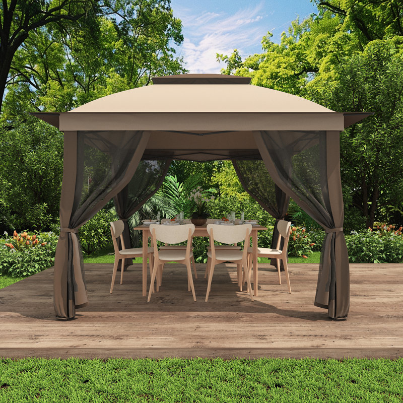 11 Ft. X 11 Ft. Pop Up Portable Gazebo With Mosquito Netting, Beige