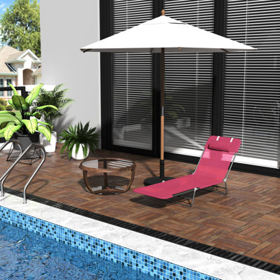 Pink Beach Chaise Lounge Chair With Reclining Back And For Outdoor Use Patio Sunbathing Chair, Pink, Foldable Mesh Seat
