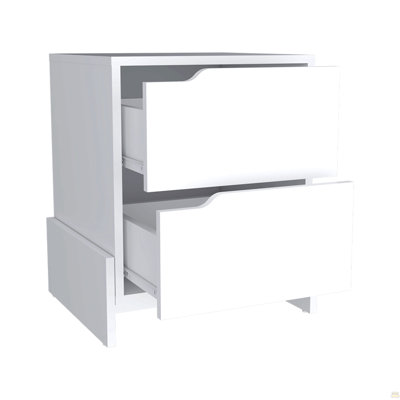 Nightstand Brookland, Bedside Table With Double Drawers And Sturdy Base