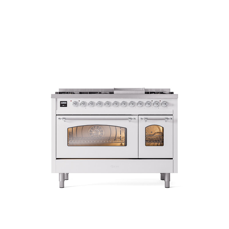 ILVE Nostalgie II 48 Dual Fuel Range , White/Chrome, Natural Gas
